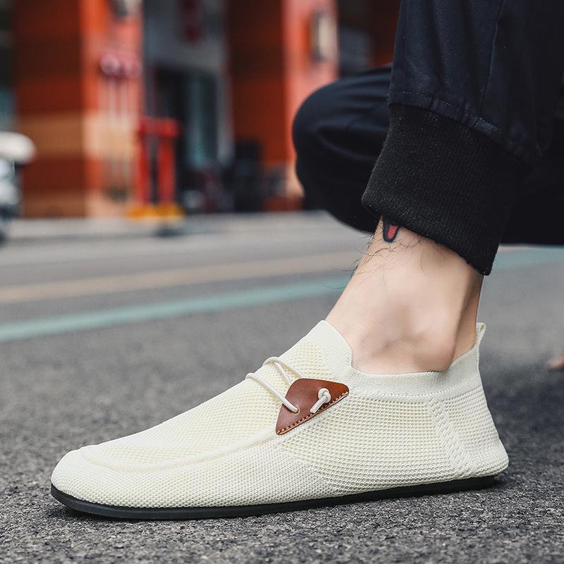 YRZL Casual Men's Shoes Summer Solid Color Mesh Breathable Flats Male Comfortable Lightweight Shoes Man Slip on Loafers for Men