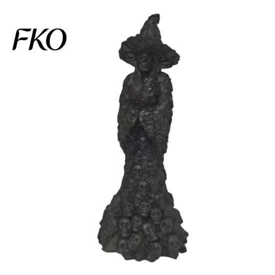 Decorative Witch Hat Skull Skeleton Resin Figurine, Halloween Gothic Statue, Spooky Yard Lawn Secret Room Props Fantasy Ornament for Desk,