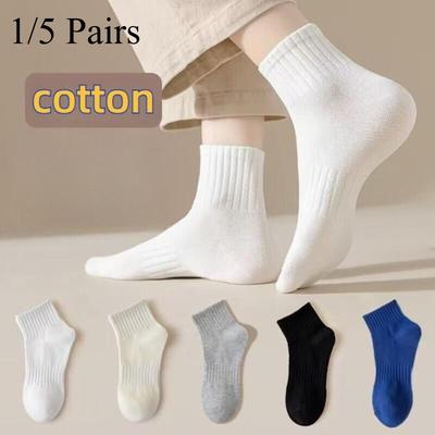 1/5 Pares Meias Listradas de Algodão Cano Curto para Unissex Respiráveis Absorventes de Suor Meias Esportivas da Moda Meias de Tornozelo Casal Feminino