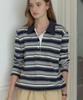 OURHOPE Sorbet Stripe Pique Sleeve T-Shirt - Navy