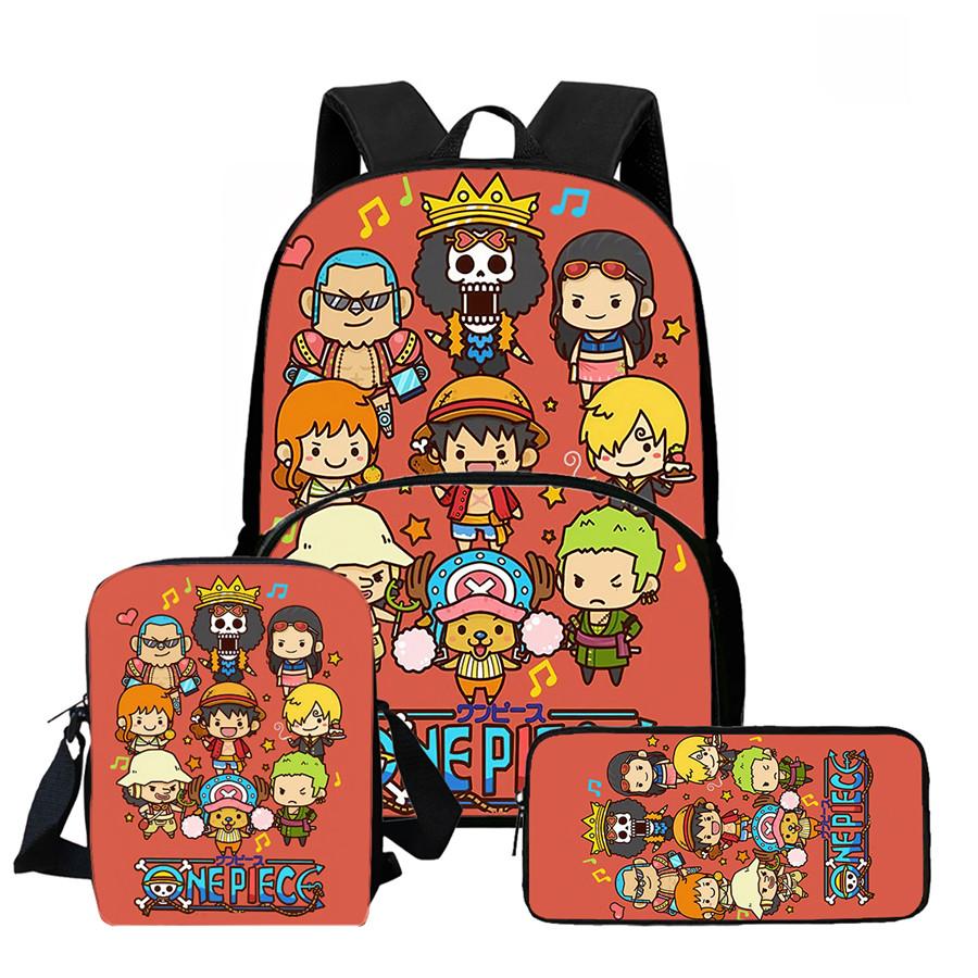 One Piece Lightweight 3PCS School Backpack Set with Front Pocket, Crossbody Bag and Pencil Case, Unisex for Boys Girls Age 6-10