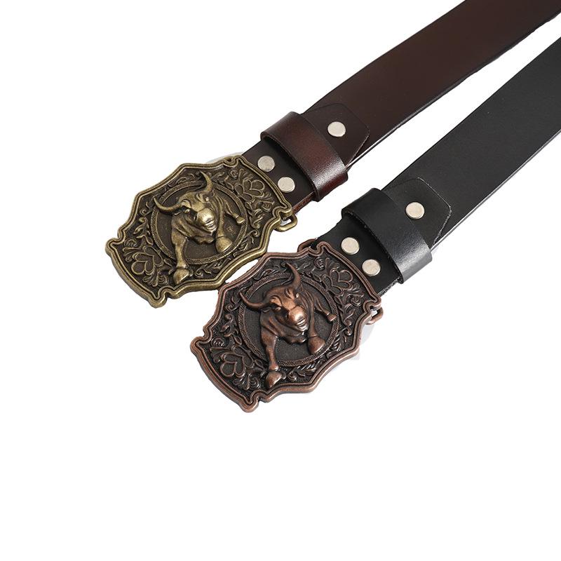 Vintage Bull Head Western Cowboy Men's Leather Belt - Personalized and Stylish