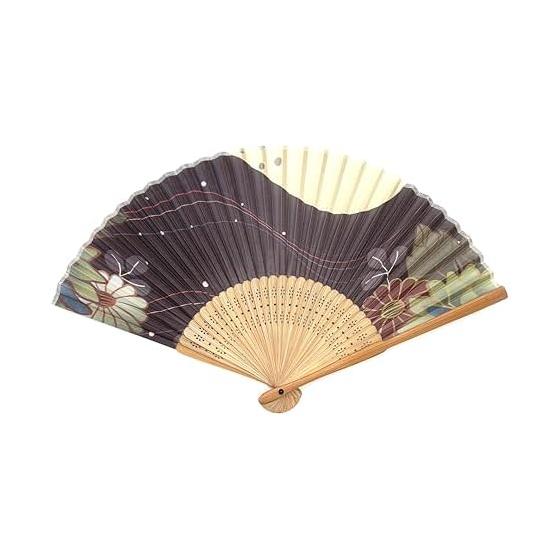 Kanzashi Silk Folding Fan for Women - Set with Pouch - 21cm Compact, Elegant Japanese Pattern, Modern, Heatstroke Prevention, Cooling, Business