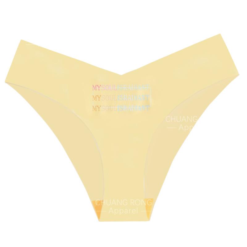 

European and American alphabet printed underwear V-shaped low waist large size seamless ice silk breathable yoga fitness Brazilian underwear XL лимонно-жовтий колір
