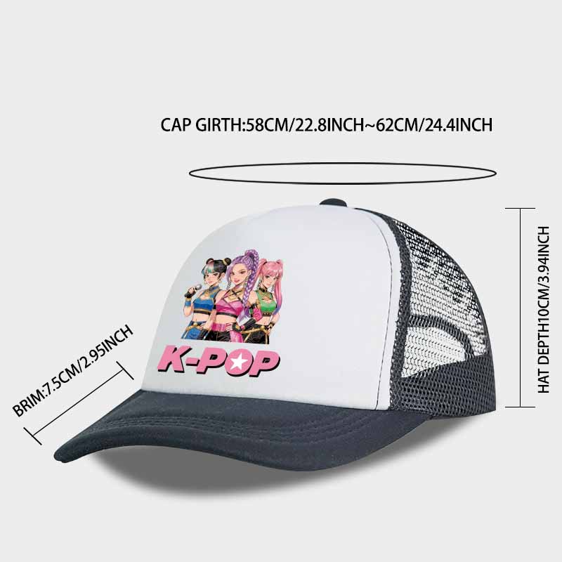 K-Pop Anime Idol Girl Group Printed Mesh Cap – Adjustable Unisex K-Pop Concert Fan Sun Hat – Fashion Headwear