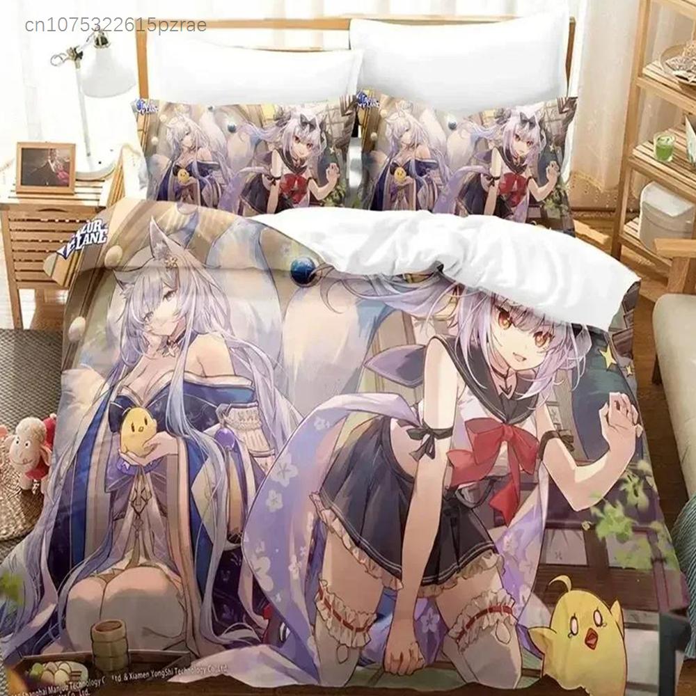 Аниме - Azur Lane 3D Комплект постельного белья Односпальный Полуторный Двуспальный Queen King Размер Комплект постельного белья для спальни взрослого ребенка Комплекты с пододеяльником Комплект простыней