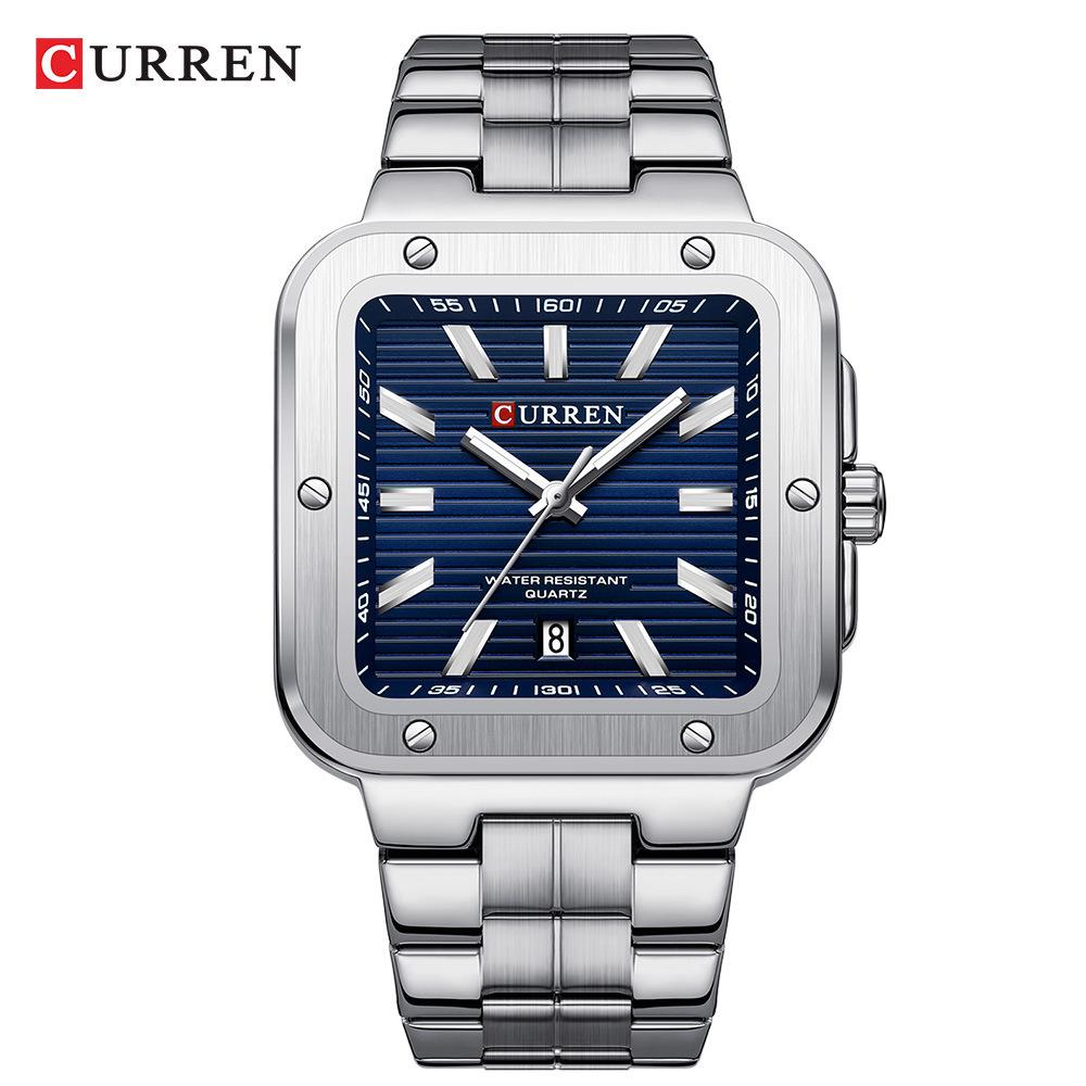 CURREN 8479 Men s Square Quartz Watch with Steel Band and Calendar.