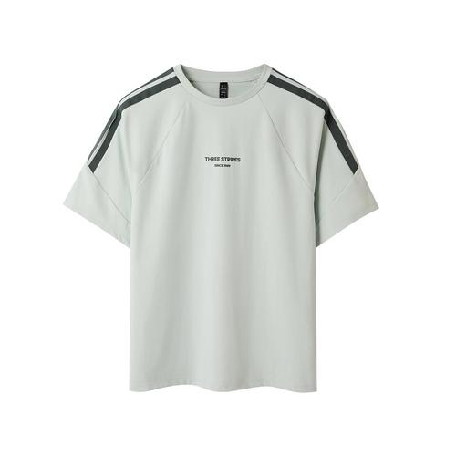 adidas Striped Loose Comfortable Fitness Running Breathable Short Sleeve T-shirt M зелёный