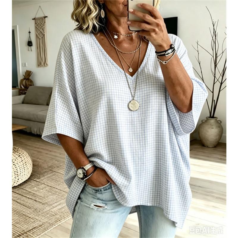 Plus-Size Women's V-Neck Batwing Sleeve T-Shirt Bohemian Ethnic Print Loose Top Summer Comfortable Breathable Daily Commute Casual Slimming Style