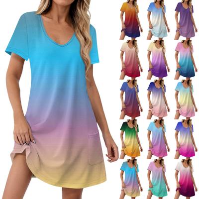 Women's Fashion Casual Printed With Pockets Bohemian Beach V-Neck Short Sleeve Dresses