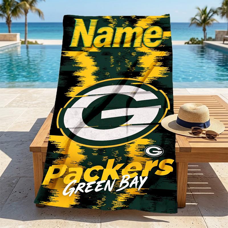 Personalized Name Green Bay Packers Printed Beach Towel,a Quick-drying, Absorbent Mat Suitable for the Beach, Pool, Gym, and Travel Fans Gift 73