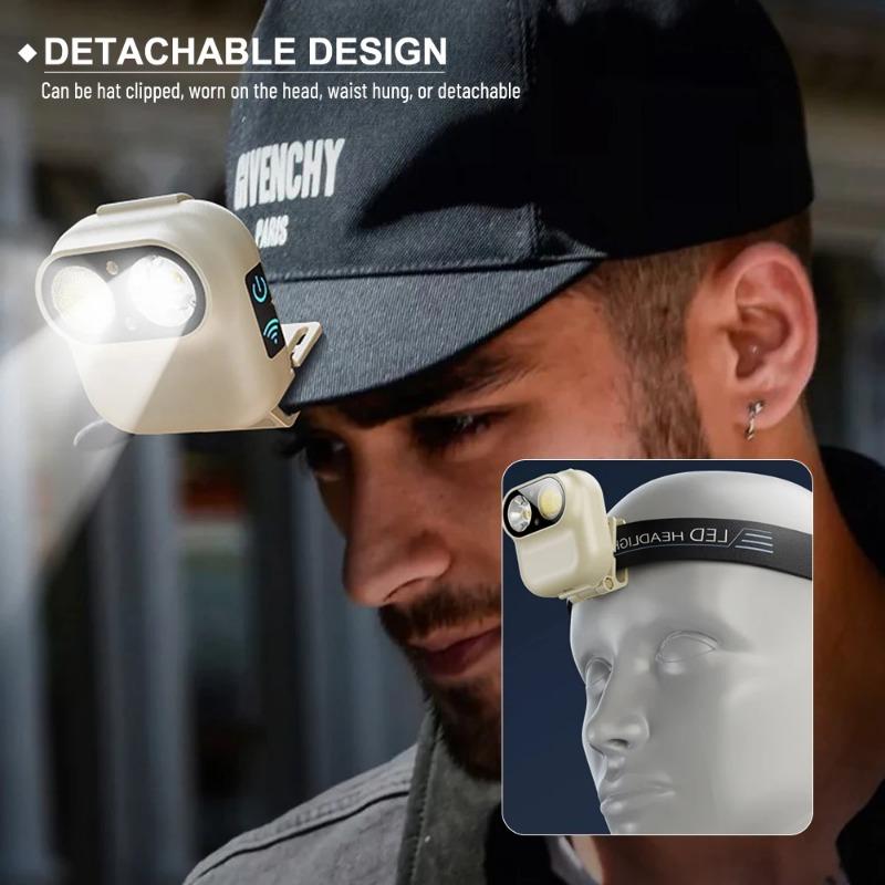 2pcs Rechargeable Induction LED Headlamp with Motion Detection Hands Free Head Torch for Walking Reading Repairing and Camping