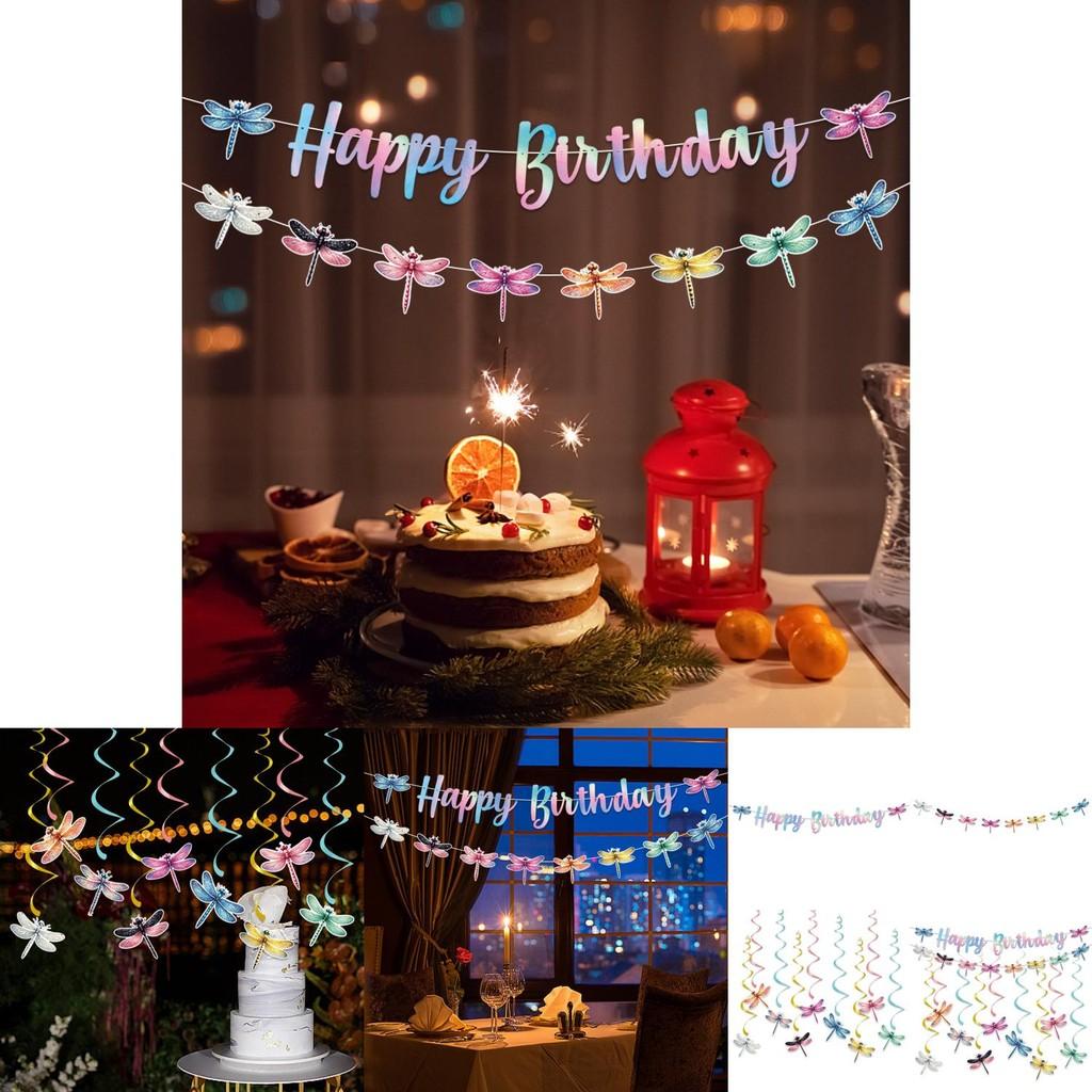 Decorações de Festa de Aniversário com Tema de Insetos e Libélulas Com Bandeirinhas Coloridas Giratórias e Etiquetas Penduradas Para Evento Infantil