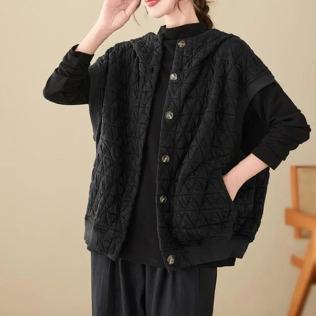 Podzim Zima Bez rukávů Vesta Bundy Dámská Korejská Volná S kapucí Jednobarevný Kabát Vesta Dámská Ležérní Dámská Vesta Topy