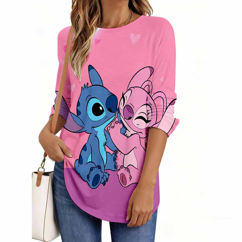 

Round Neck 3D Cartoon Printed Top Casual Long Sleeved Women s T-shirts - Soft Medium Stretch Polyester Fabric Spring and Autumn Relaxed Fit Clothing XL