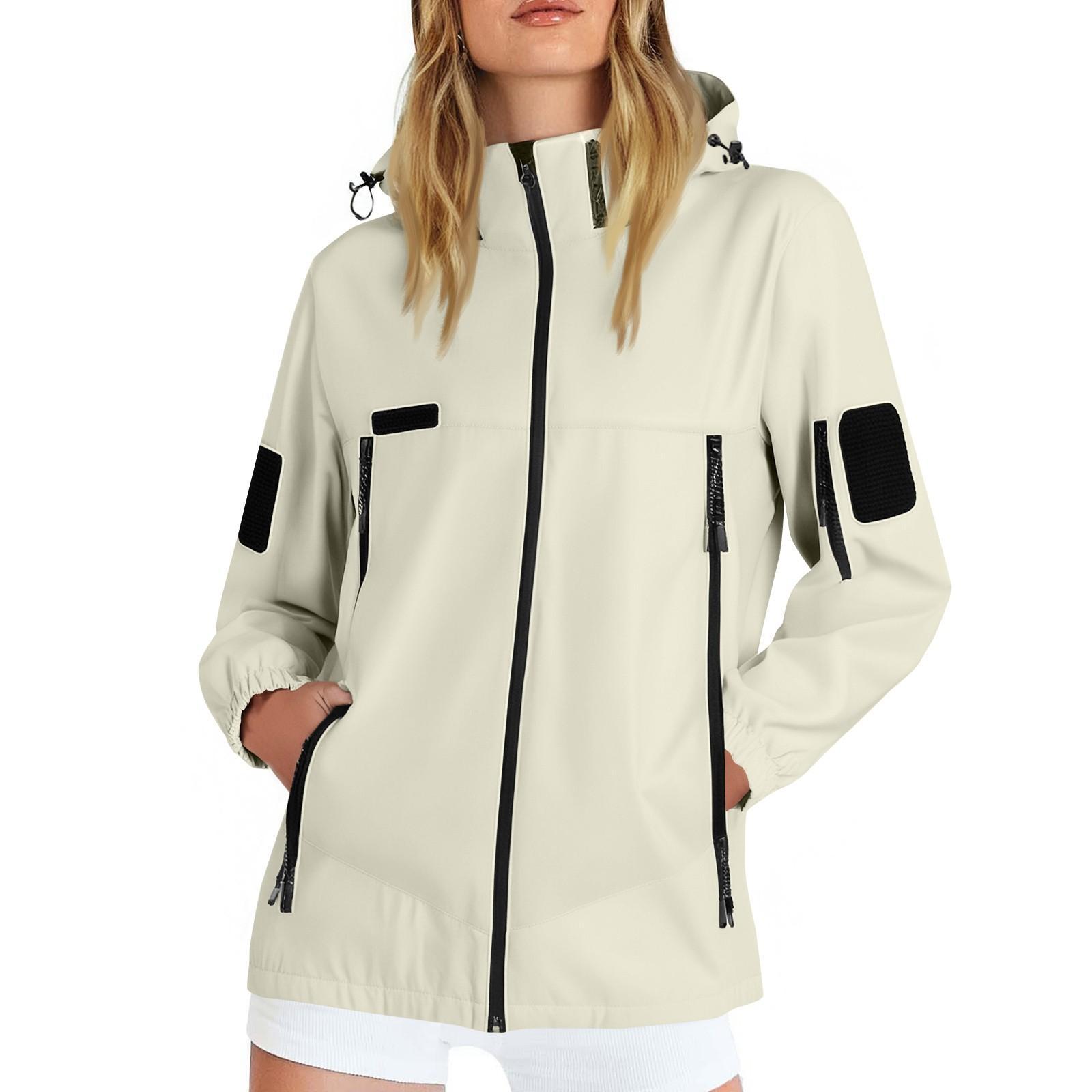 

Женская однотонная полосатая дождевик на открытом воздухе плюс водонепроницаемый плащ с капюшоном ветрозащитный L бежевый