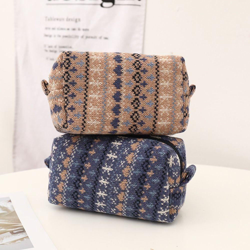 Dirt-proof Christmas Pencil Case Knitted Fabric Knitting Pen Bag  Toiletry Makeup Brushes