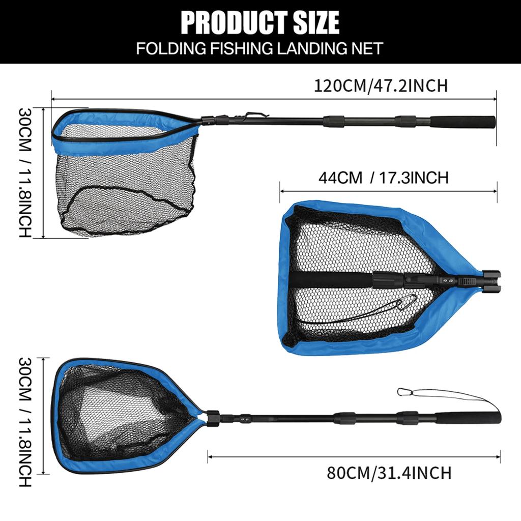 55cm-190cm Telescopic Fishing Net for Salmon Fly Carp Catfish Trout Floating Landing Net Easy Catch & Releasee Foldable