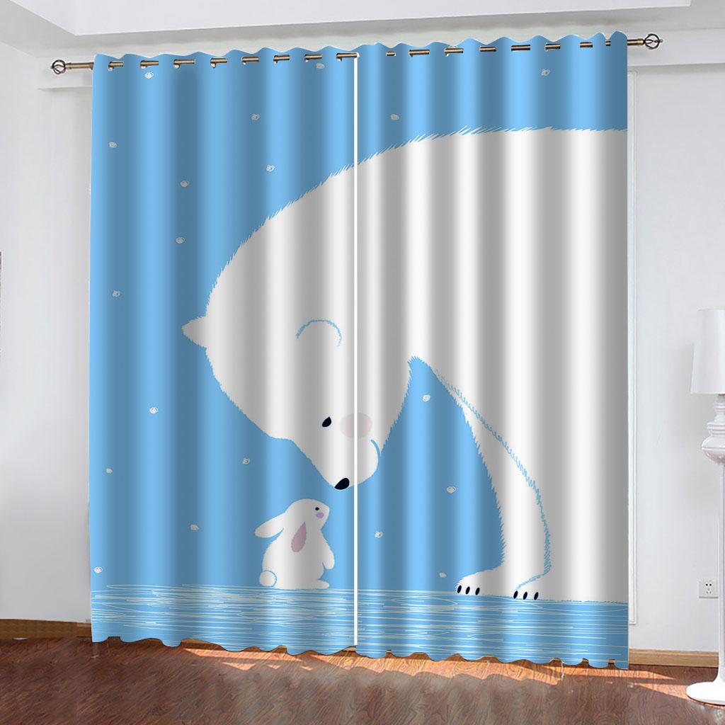 Blackout Curtains 100% Curtain For Kids Room 3D Living Room Curtains Animal Cute Bunny, Curtain Set For Boys Modern 2Pieces