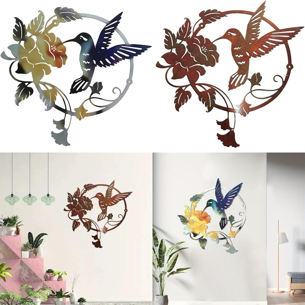 Floral Iron Art Bird Pattern Wall Decoration Round Panel Living Ornaments Room
