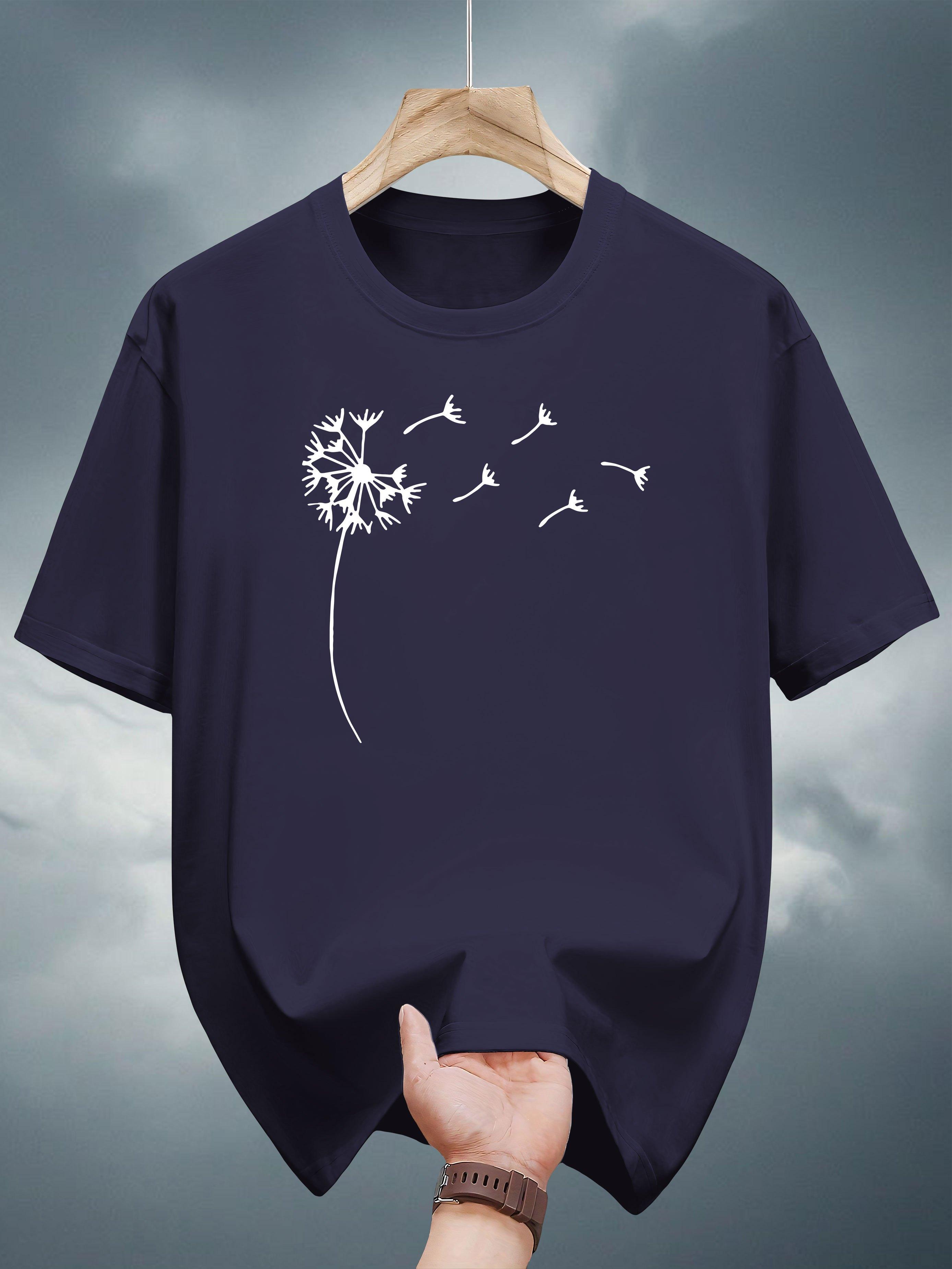 T-shirt with Dandelion Print - White Casual Summer Tee M