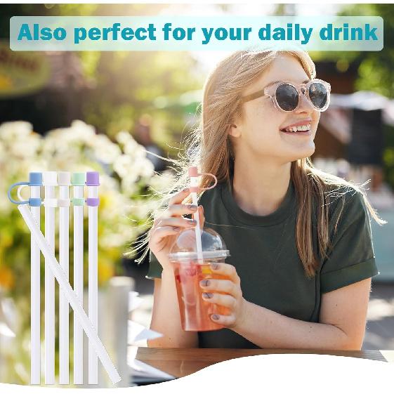 6 Plastic Straws Reble for Stanley Tumbler 30 Oz 40 Oz, 12 Inch Straight Replacement Straw with 6 Colorful Straw Covers, 2 Cleaning Brushes for