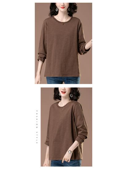 Women's Plus Size Embroidered Cotton Long-Sleeve Shirt, Loose-Fit for Middle-Aged and Elderly - Spring/Autumn Style