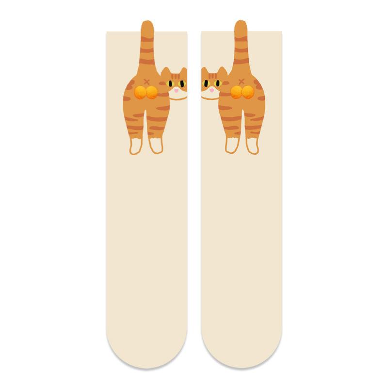 Socks Women s Cute Funny Cat Ins Korean Mid-tube Sleeping Socks Creative Combed Cotton Mid Tube Socks Woman 2026 New Year Gift L