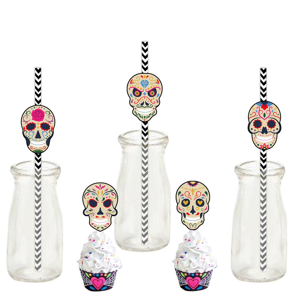Day The Of Dead Party Decorations With Skull Paper Straws For Decor Event
