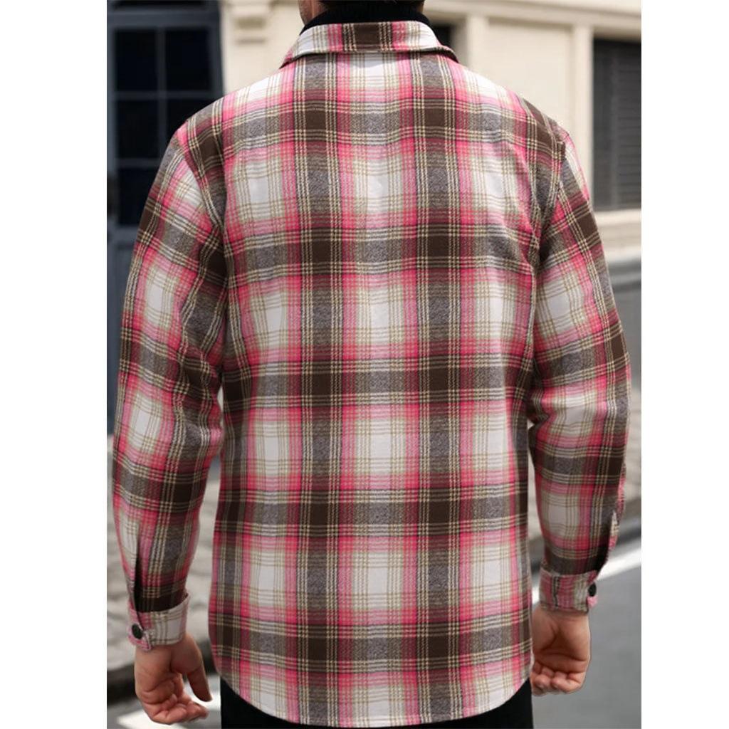 Men's Plaid Long-sleeved Jacket Shirt Autumn and Winter Single-breasted Loose Cardigan Shirt Jacket