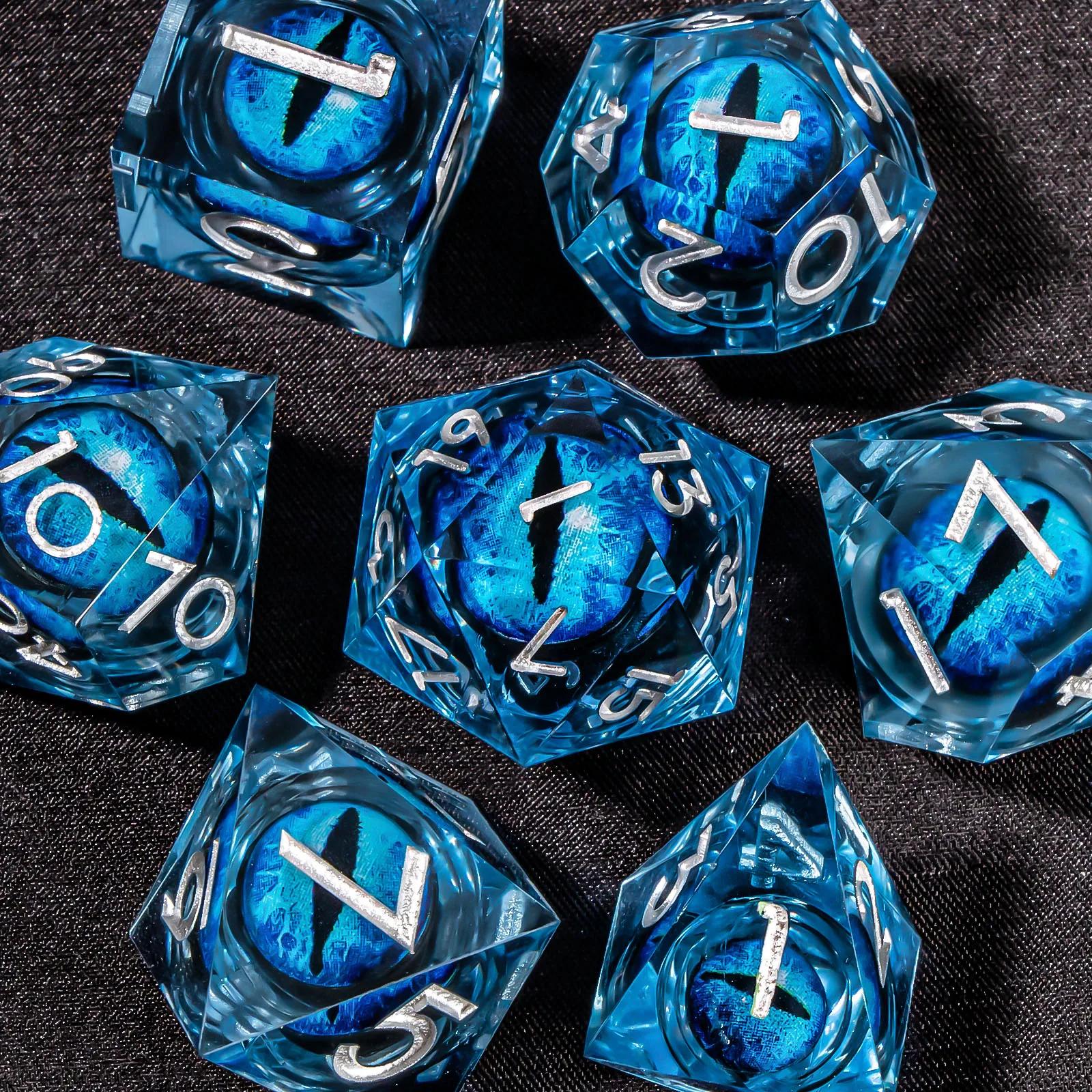 

DND Liquid Core D & D Dice Set, Sharp Edge Resin Dungeon and Dragon Dice, Role Playing, RPG D and D D20, D12, D10, D8, D6, D4 синій