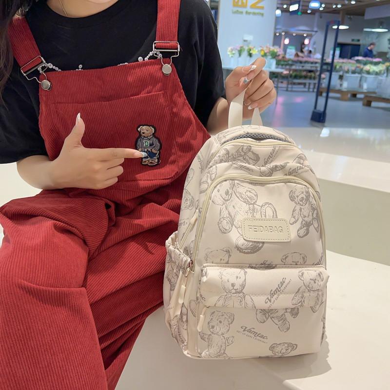 High-face Value Small Fresh Backpack Girls Light Large Capacity Junior High School Students Schoolbag Bear Casual