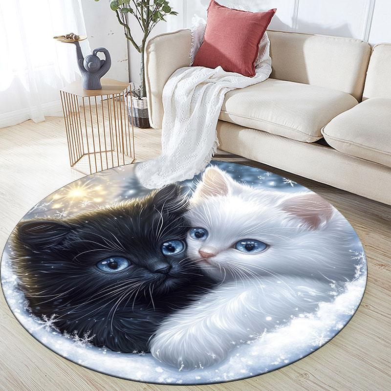 Kitten pattern round rug,Carpet Rug for Living Room Bedroom Playroom ,Non-slip Floor Mat,Holiday Gifts and Birthday Gifts. 80cmx80cm