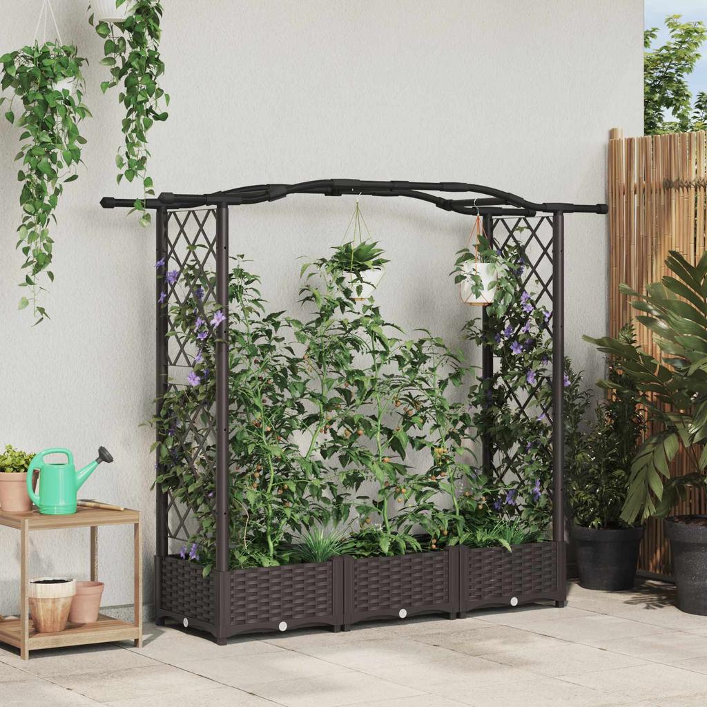 Elevated Planter with Trellis and Hanging Roof Brown 169 X 40 X 125 Cm PP