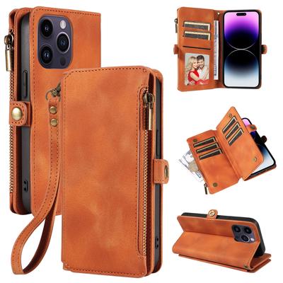 Zipper Leather Wallet Phone Case For iPhone 16 Pro Max 15 14 Plus 13 Mini 12 11 XS XR Flip Cover Card Slot Holder Bag RFID Case