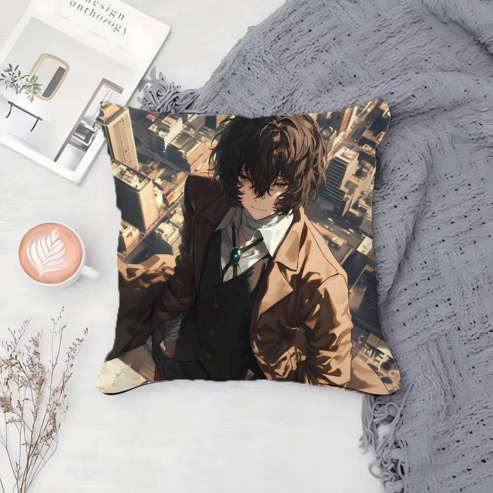 Cartoon B-Bungo Stray Dogs-MT Pillow Case Printing Pillowcase Living Room Sofa Cushion Cover Bedroom Room Decor