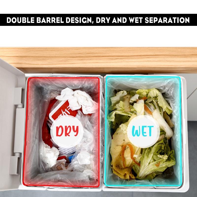 2 Layer 42 liters Wet Dry Sorted Kitchen Trash Can Storage Trash Bin Dustbin Garbage Rubbish Bin PP Moveble Recycle Waste Bin