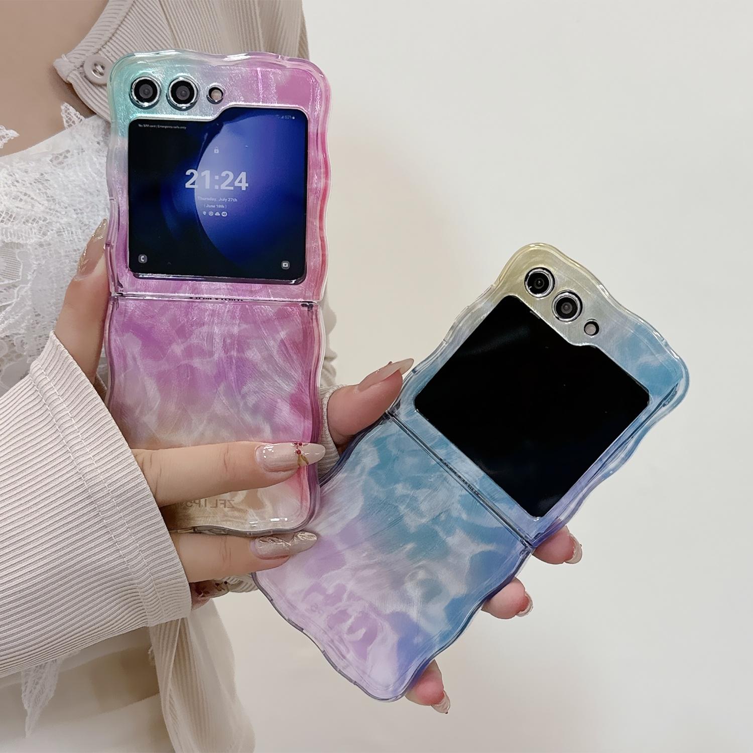 

For Samsung Galaxy Z Flip5 5G Case Hard PC Wavy Edge Gradient Phone Cover Blue/Purple
