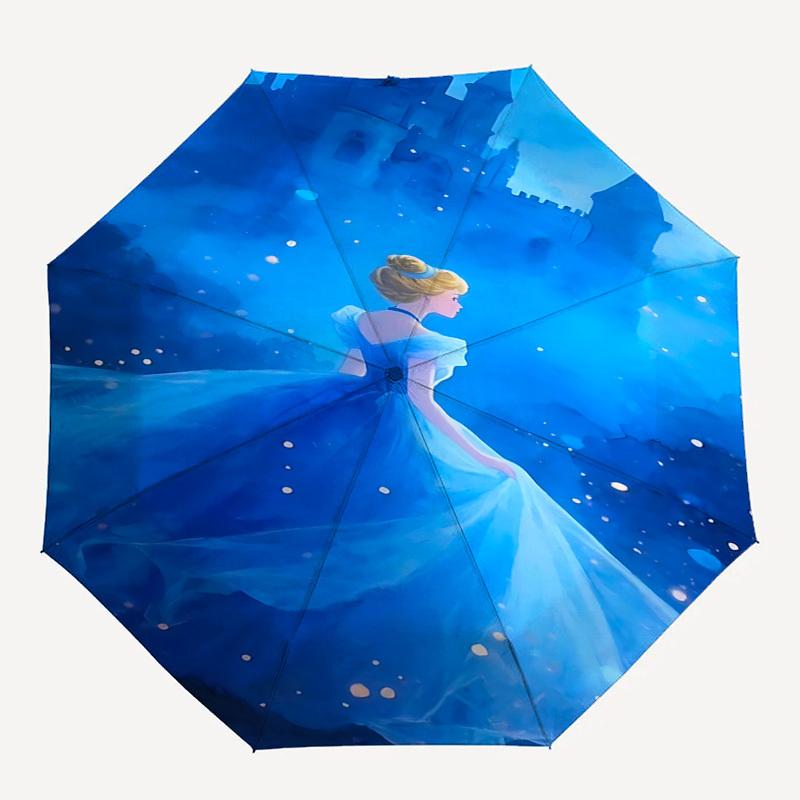 

1pc castle blue umbrella automatic open/close, 8-Rib Durable Frame, Compact Folding Design, Ideal Birthday/Holiday Gift e1111A
