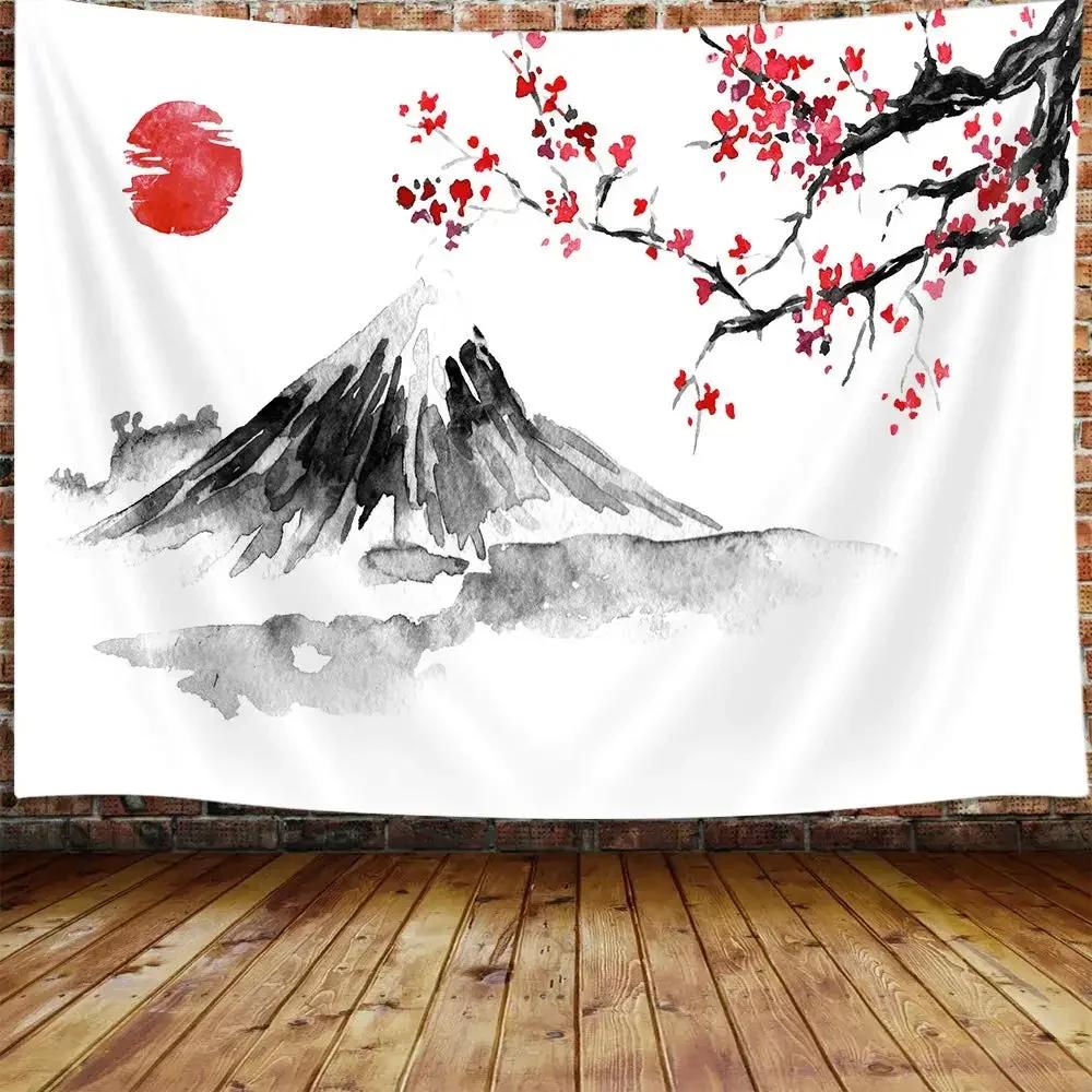 Asian Chinese Tapestry Cherry Blossom Tapestry Japanese Tapestry Nature Landscape Tapestries for Bedroom Living Room Home Decor