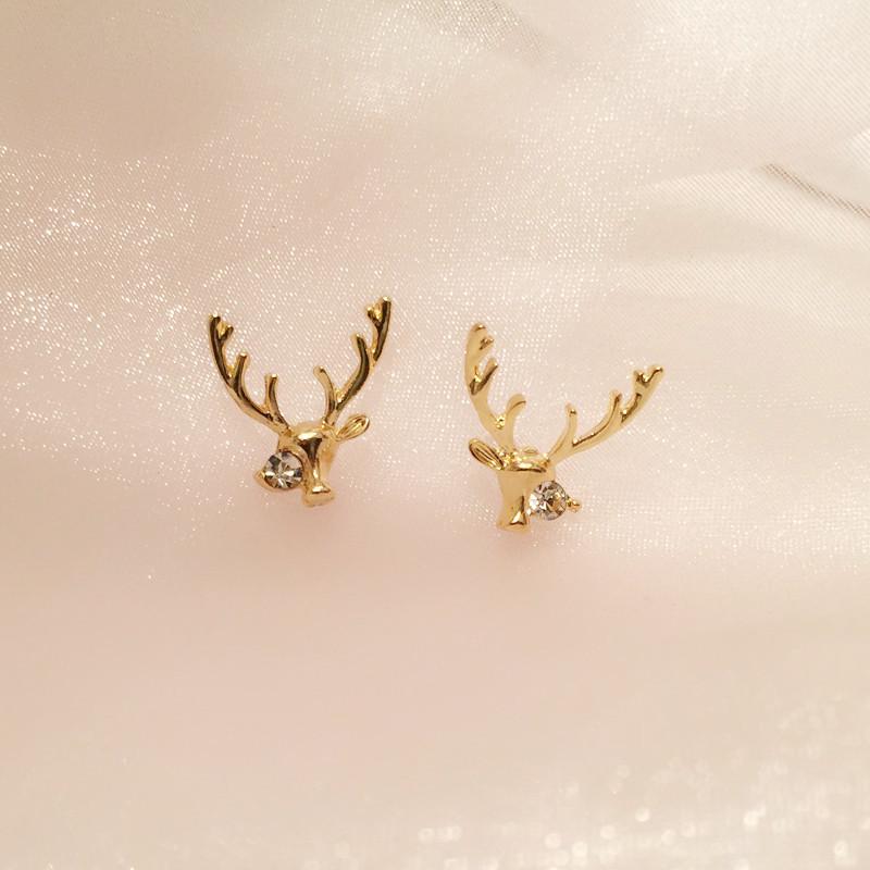 S925 Silver Korean Trendy Reindeer Antler Stud Earrings – Cute Mori Style for Women, Christmas