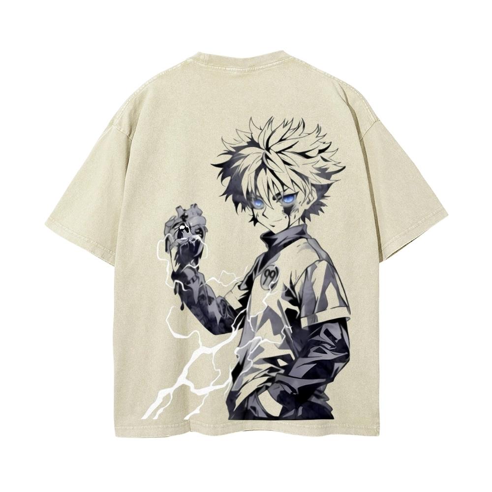 Hunter×Hunter Anime Killua Zoldyck Grafik T-Shirt Vintage Gewaschenes Übergroßes T-Shirt Herren Damen Kleidung Baumwolle Kurzarm T-Shirts