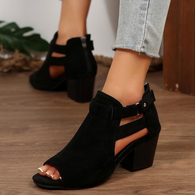 Fashion 2025 Women Sandals  Chunky High Heels Soild Gladiator Open Peep Toe Women Black Shoes Buckle Back Zipper Sandalias De Mujer