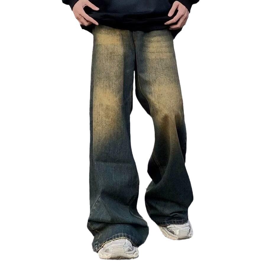 Men's High Street Retro Oversized Distressed Gradient Wide-Leg Jeans