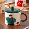 A Family of Cute Ceramic Cups  High Value  Large Capacity  High Temperature Resistance  Mugs Lid Spoon  Water Cups Household Use Set