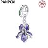 Copper Purple Iris Flower Pendants Bracelet Charms Fit Women Jewelry Party Beads Diy Exquisite Gifts Accessory