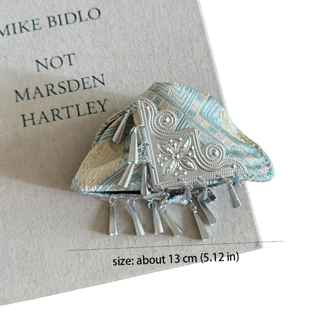 Cloth Satin Triangle Hair Claw Flower Bow Ethnic Style Hair Clip Large New Chinese Style Silver Tassel Shark Clip