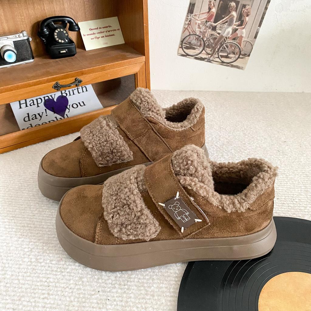 BE-6811 velvet Velcro thick baseplate shoes women's shoes bread shoes winter warm 2024 new niche cotton shoes