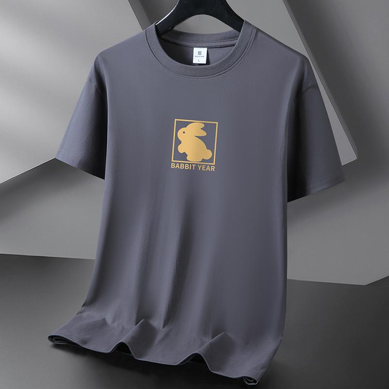 

Хлопковая мужская модная футболка с коротким рукавом свободного кроя с принтом кролика S