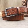 Retro Crocodile Pattern Versatile Pleated Top Layer Belt, Men's Genuine Leather Trendy Pin Buckle Pure Cowhide Middle-aged and Young Belt